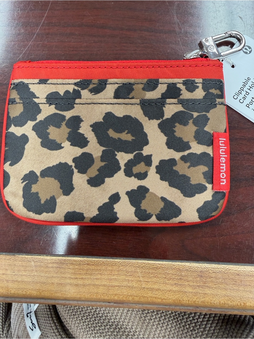lululemon Leopard Print Clip Card Holder - Red Trim